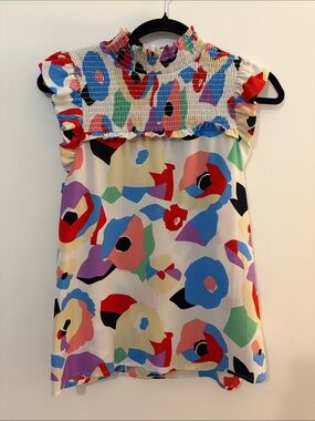 Multicolor Floral Smocked Neck Dress